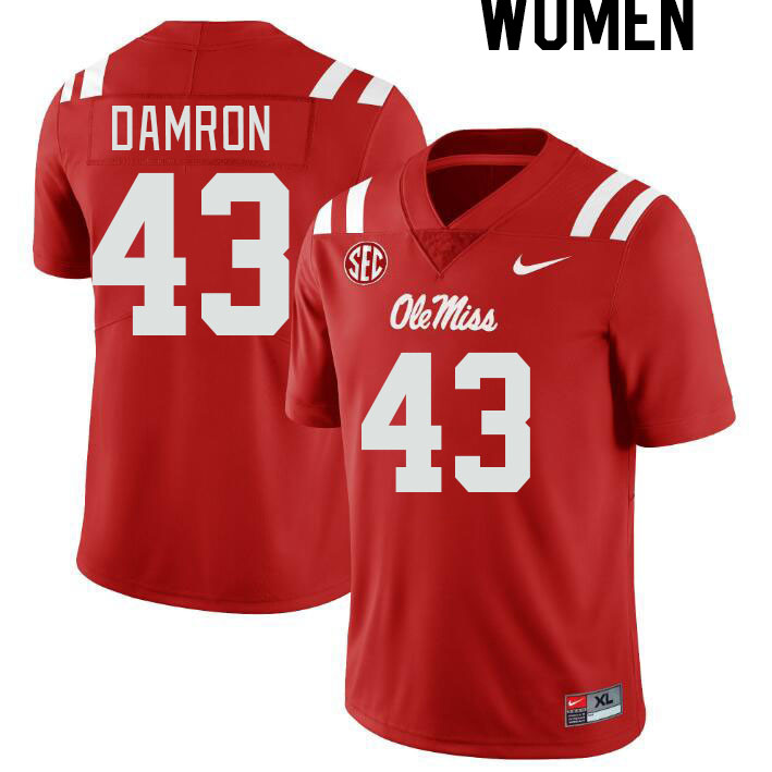 Women #43 Jack Damron Ole Miss Rebels College Football Jerseyes Stitched Sale-Red